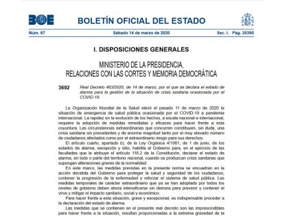 NOVEDADES POR LA DECLARACION DE ESTADO DE ALARMA