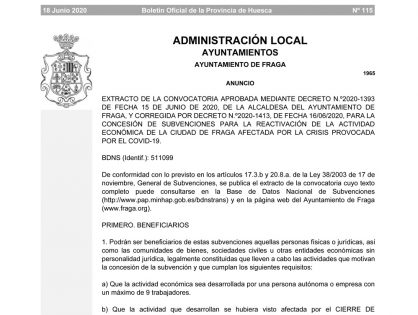 Convocatoria ayudas Ayuntamiento de Fraga