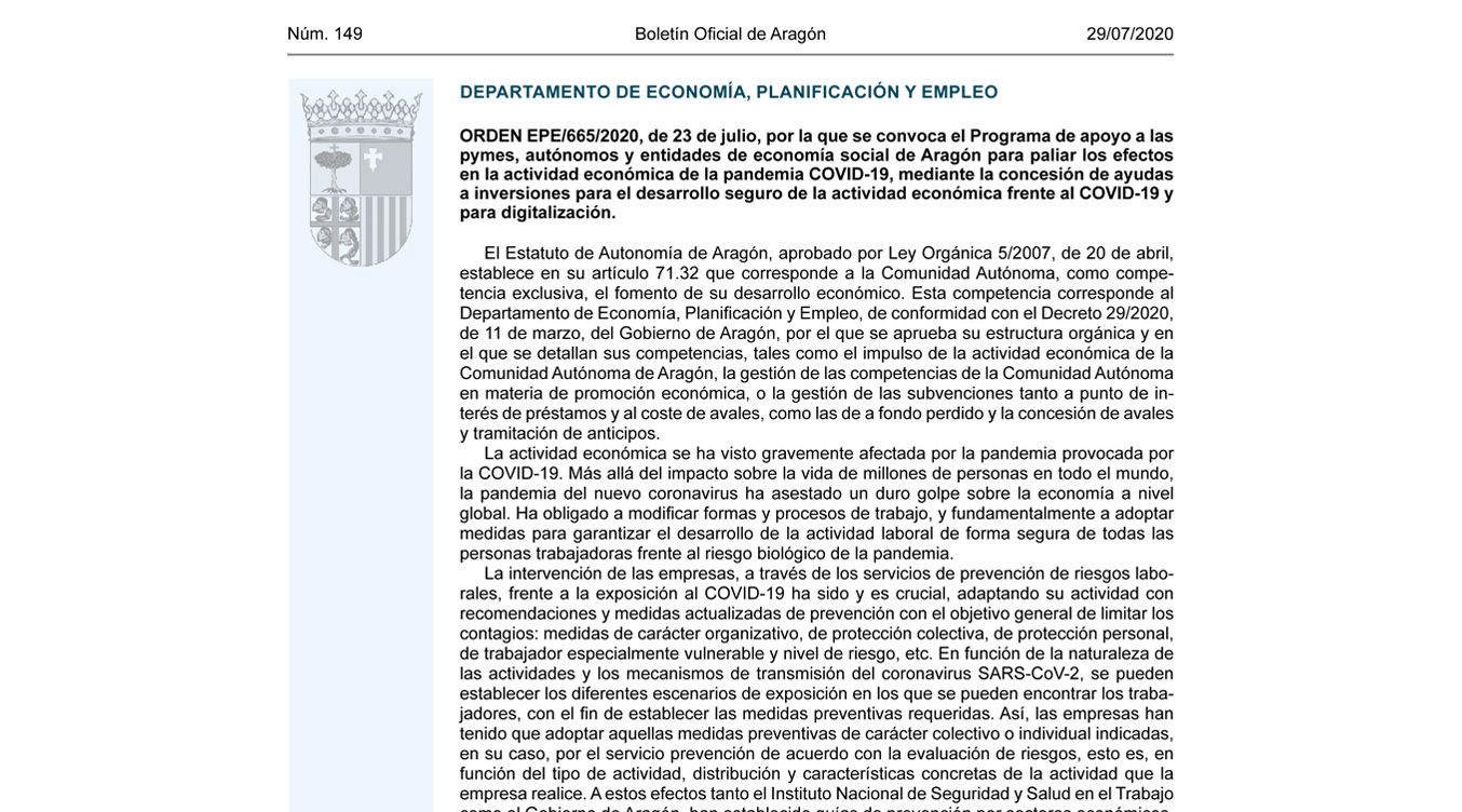 Programa de apoyo a las pymes, autónomos y entidades de economía social de Aragón