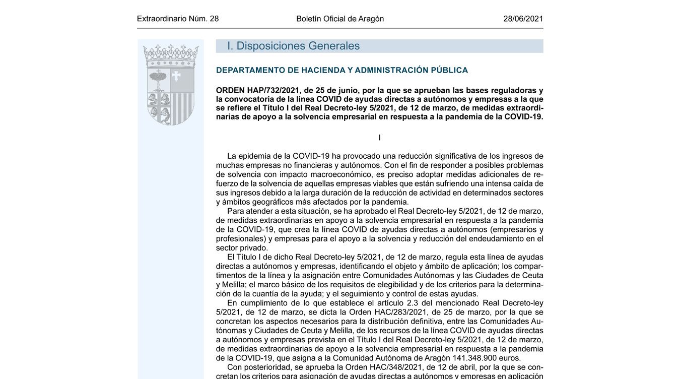 Ayudas directas a autónomos y empresas de la línea COVID